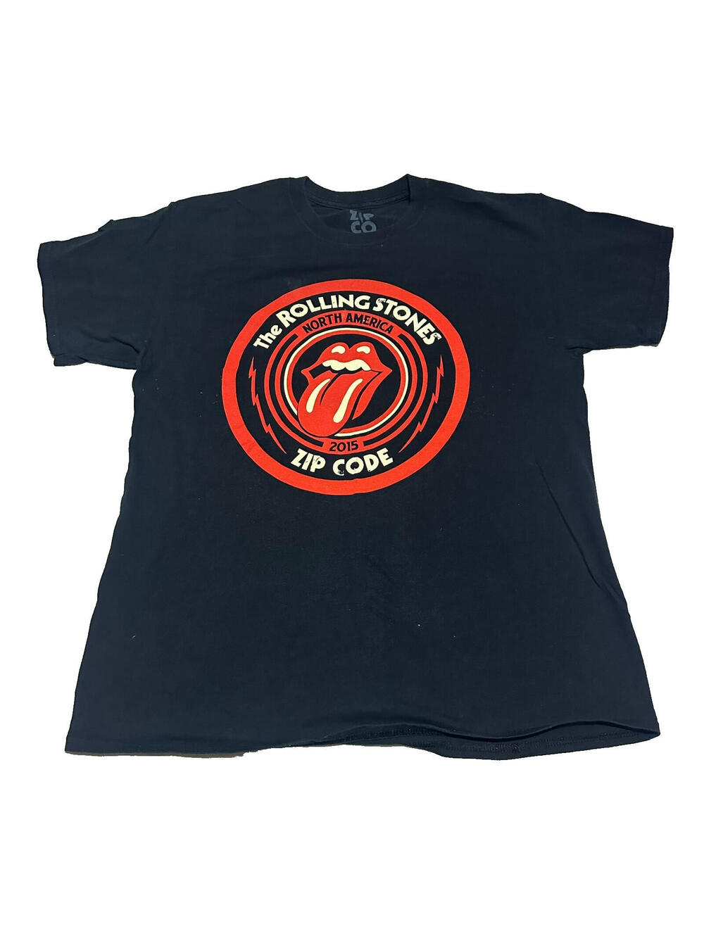 Rolling Stones 2015 Zip Code Tour Tongue Large Men Black Cotton T Shirt Band Tee